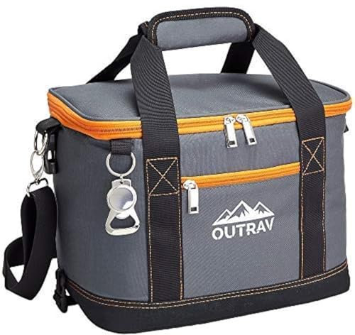 Outrav Orange Insulated Cooler Bag – 6L Collapsible Thermal Lunch Bag with Bottle Opener, 16 Can Capacity – Perfect for Camping, Picnics and Travel - Handles and Removable Shoulder Strap - by