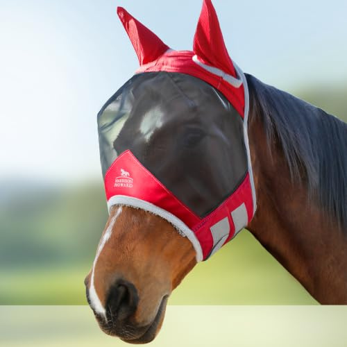 Harrison Howard CareMaster Pro Luminous Horse Fly Mask Standard with Ears UV Protection for Horse Red M Cob