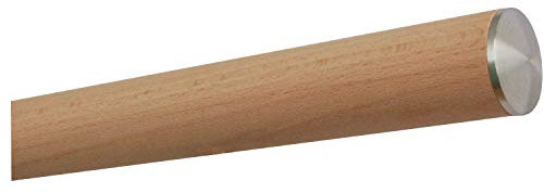 TIBU Buche unbehandelt Holz Handlauf Geländer 30-500 cm mit Edelstahl Endstück Wandhandlauf Wand Treppe, Länge: 1700 mm / 170 cm / 1,7 m Enden: leicht gewölbte Edelstahlkappe