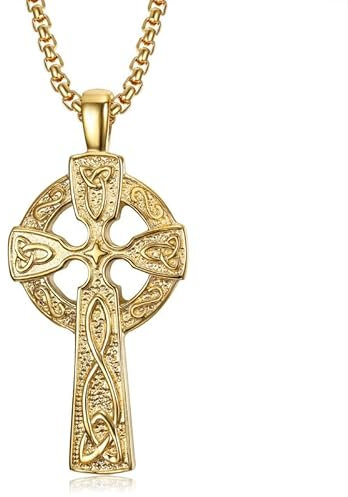 BOBIJOO JEWELRY - Pendentif Collier Homme Croix Nimbée Celtique Latine Noeud Acier INOX 316L Plaqué Doré Or Chaîne