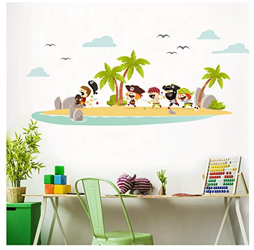 Little Deco Wandaufkleber Piraten Insel & Schatz I Wandbild L - 110 x 46 cm (BxH) I Wandtattoo Kinderzimmer Junge Aufkleber Babyzimmer Deko Baby Sticker DL331
