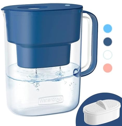 Waterdrop Lucid Water Filter Jug with 1×90 Days Filter, 3.5L, Reduces Fluoride, Chlorine and More, NSF Certified, BPA Free, Classic Blue (Replacement Filter: WD-PF-01A Plus)