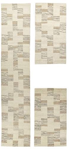 Theko | Teppich Nakarta aus 100% ungefärbter Schurwolle | Bettumrandung | handgeknüpft | Farbe: Natur | 70 x 620 cm