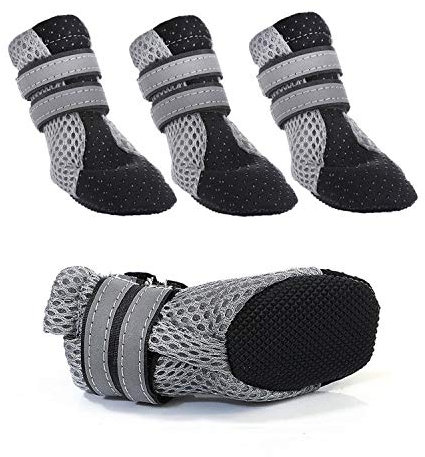 PETCUTE Hundeschuhe Pfotenschutz Wasserdicht Hunde Schuhe Anti-rutsch Schneeschuhe für Hunde mit Reflektierendem Rieme(Schwarz M-4.5 * 3.6 cm)