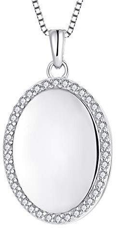 JO WISDOM Halskette Photo Medaillon Ovales Silber 925,Kette Anhänger Polarstern mit 3A Zirkonia April Geburtsstein,Schmuck für Frauen