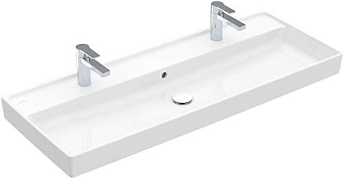 Villeroy & Boch Collaro Waschbecken Hänger?, 1200 x 470 mm, 2 Hahnlöcher, mit Überlauf, ohne Erdung, 4A33C4, Farbe: alpinia bia?a - 4A33C401