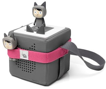 fantifant Musikbox-Träger für Tigerbox oder Toniebox und bis zu 8 Figuren | pink | Tragegurt mit stabilem Gummiband | 8 Laschen für Figuren