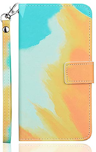Aisenth Coque pour Samsung Galaxy A12 5G, Graffiti Coloré Housse Case en Cuir PU Aquarelle Art Portefeuille Étui de Protection Cover à Rabat avec Fentes pour Cartes, Fonction de Support, Jaune/Vert
