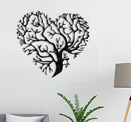 Baum des Lebens Wanddeko Baum Herz Wanddekoration Deko mehr Farben Tree of Life Wooden Wall Decoration Family Wall Art Geometrische Ornamente Minimalistische Wandkunst Hängende Dekoration (Black)