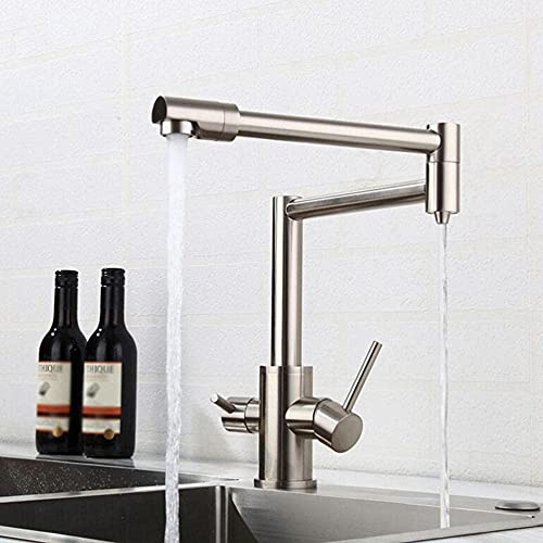 YADLCR 3 Vie Rubinetto Cucina Estraibile, Miscelatore Rubinetto Lavello Cucina con Filtro per L'acqua Acqua Rubinetto da Cucina 3 in 1, Girevole a 360° (Color : Brushed A)