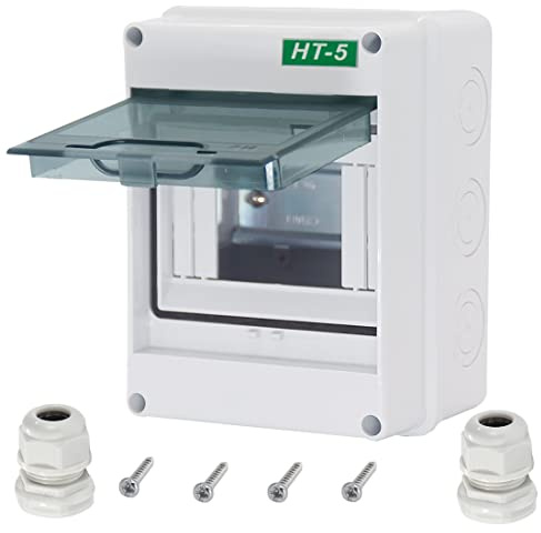 Otdorpatio Boîte de jonction - Boîte de protection de distribution - Couvercle transparent IP65 - Bloc d'alimentation ABS - Boîtier de raccordement électronique DIN pour disjoncteur mural - 5 voies