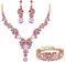 Ever Faith Wedding Jewellery Set for Women, Sparkly Rhinestone Crystal Vintage Floral Teardrop Brides Bridal Necklace Earrings Bracelet Sets Prom Party Costume Jewelry 3 Pcs Pink Gold-Tone