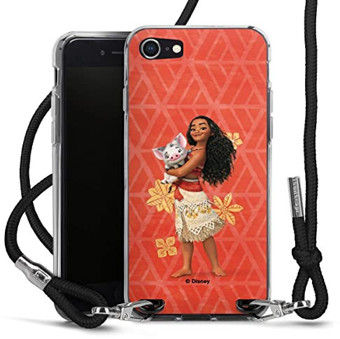 Carry Case kompatibel mit Apple iPhone 8 Hülle mit Band Handykette zum Umhängen schwarz Disney Princess Vaiana Pua