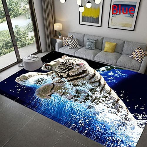 PEIHUODAN Home Area Rug Tiere 3D Blau Weiß Tiger Leopard Fantasy Sternenhimmel Wohnzimmer Teppich Kinderteppich Weiche rutschfeste Waschbare Fußmatte Spielmatte (Blau#4,160 x 200 cm)