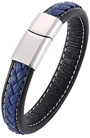 Aotiwe Ein Armband für Herren, Mini Geschenke Einfaches Lederarmband Stahl Schwarz Blau Edelstahl 16.5cm