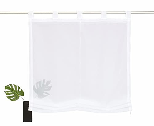 Devola Raffrollo Farbverlauf Vorhang transparent Voile Raffgardinen Modern Rollo mit Kordelzug Küchengardine mit Schlaufen Faltvorhang BxH 100x150cm Weiß 1er Pack