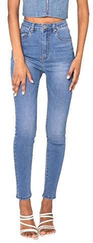 Nina Carter P190 Damen Skinny Fit Jeanshosen Extra HIGH Waist Jeans Used-Look (Hellblau (P190-5), M)