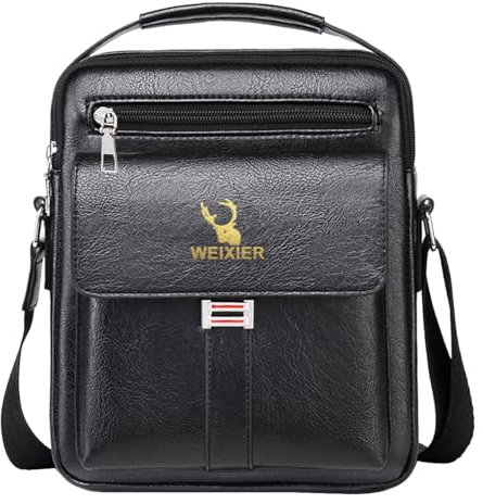 A-QMZL Men's Shoulder Bag Messenger Bag PU Leather Business Travel Crossbody Pack Satchel Side Bag Casual Handbags Man Bag for Working HikingTraveling Daily Use (black 1)