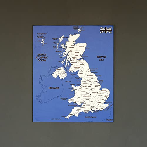 Landkarten, Holzwanddekoration, 3D-Karte von Belgien, Dänemark, Frankreich, Deutschland, Irland, Ukraine, Vereinigte Staaten, Großbritannien, Geschenk für Reisende (Großbritannien, 60 x 50 cm)