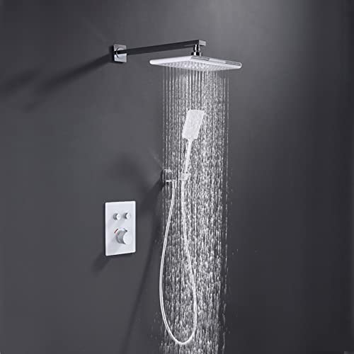 Duschsystem mit Thermostat Unterputz Weiß Unterputz Duscharmatur Set Duschkopf Regendusche 3 Modi Duschgarnitur Set mit Handbrause