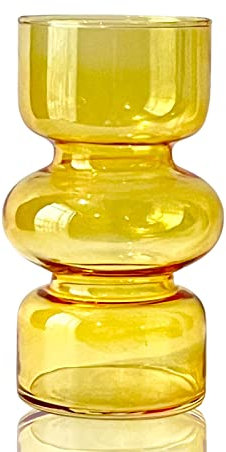 BLOFLO Vase hydroponique orange en verre transparent de 17,8 cm, vase floral en verre coloré à trois couches pour décoration, vase géométrique moderne pour maison, bureau, table de mariage (orange)