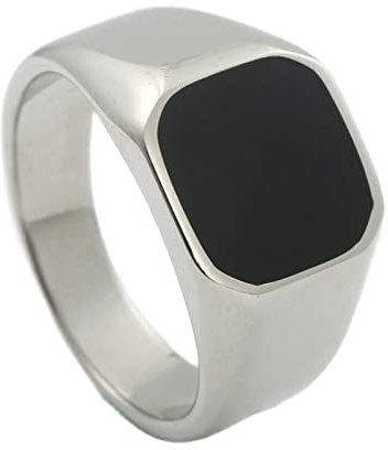 Musihy Pinky Ring Herren, Edelstahlring Silver Ring Men 13Mm Ringquadrat Größe 62 (19.7) 30 Jahre