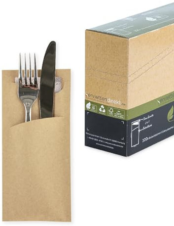 serviettendirekt.de ALLES FÜR DEN GEDECKTEN TISCH Bestecktasche 85x190mm Recycling Naturbraun Bestecktaschen mit Serviette recycelte Tissue-Serviette in braun (100)