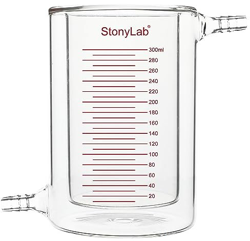 stonylab Glass Jacketed Beaker, 1 Pack Borosilicate Glass Graduated Beaker Flat-Bottom Double-Layer Lab Reaction Beaker, 300 ml