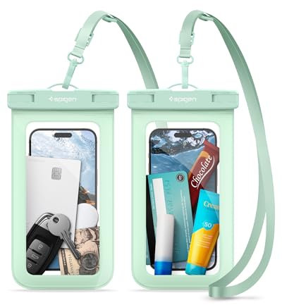 Spigen Aqua Shield Lot de 2 Pochette Etanche Smartphone Universelle Certifiée IPX8 pour iPhone Samsung Galaxy Huawei Xiaomi Google et jusqu'à 8,2 - Minthe