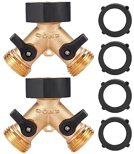 Sanpaint Gartenschlauch-Splitter, 2-Wege, strapazierfähig, Y-Stecker aus Messing, Gartenschlauch-Adapter, 2 Stück Schlauch-Lätzchen-Splitter mit 4 zusätzlichen Gummi-Unterlegscheiben