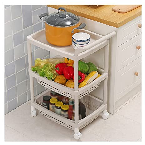 Küchenaufbewahrungstheke Küchenregal vom Boden bis zur Decke Trolley Multi-Layer Gemüsekorb und Obstkorb Schließfach (3 Schichten)