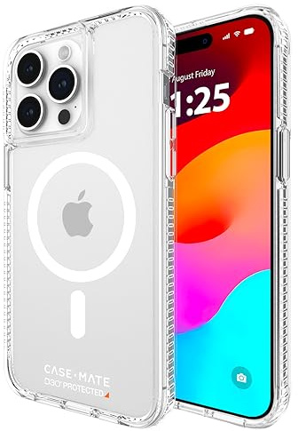 Case-Mate Ultra Tough Clear iPhone 15 Pro Max Case [16FT D3O Drop Protection] [Compatible with Magsafe] Slim Phone Case for iPhone 15 Pro Max 6.7 inch, Shockproof, Anti Yellow, Anti Scratch Tech