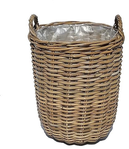 Rattan Korb Rimini M Ø 37 cm rund mit Henkel aus Natur-Rattan geflochten | Boho Weidenkorb mit Folie | Flechtkorb Obstkorb | Allzweckkorb Pflanzkorb Blumen-Korb CV601