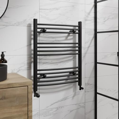 DuraTherm® 750 x 600mm Curved Heated Towel Rail Radiator Modern Central Heating Bathroom Warmer Wall Mounted Ladder Rad, Matt Black