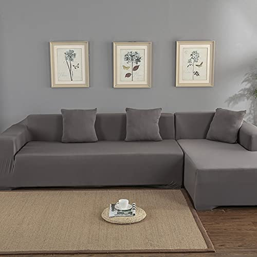 Sofa Überzug 3+2 Sitzer L Form Couch Überzug Polyester Sofa Schutzhülle für Ecksofa L-förmiges Universal Waschbar Sofaüberwurf für Wohnzimmer Schlafzimmer (Grey)