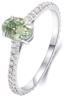 Skcess 18 Karat Weißgold Ringe Grün Moissanit Oval, Ring für Freundin Oval Zirkonia Ringe Frauen Größe 65 (20.7)
