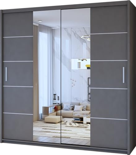 FURNITUREWAVE Eden Stylish Sliding Wardrobe Modern Storage Solution for Your Bedroom (Grey, 180cm)