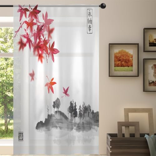 Voilages transparents en érable japonais - 139,7 x 213 cm - Rideaux japonais traditionnels pour salon, chambre à coucher, cuisine, décoration de porte
