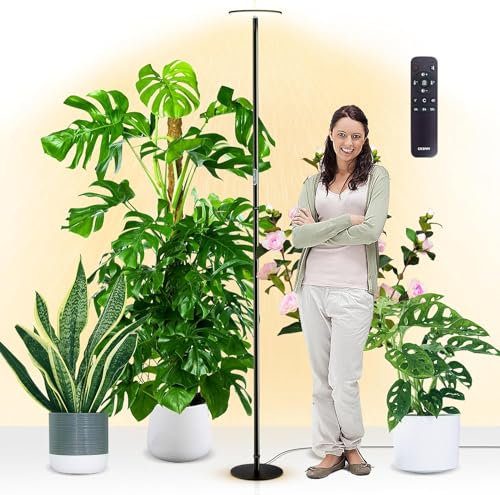 chiphy Grow Lights, 85 Full Spectrum Plant Light for Indoor Plants, 4/8/12H Timer, 60W Grow Lamp, 10 Dimmable Brightness, Height Adjustable, Remote Control, Ideal for Tall Plants