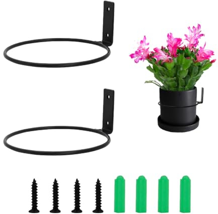 Houtokit 2Pcs Black 6 Inch Wall Mounted Flower Pot Holder Planter, Indoor/Outdoor, Set of 2