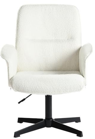 MEUBLE COSY Sessel Lehnstühle Lounge Cocktailsessel Bürostuhl mit höhenverstellbar Armlehnen 360° Drehbar Schminkstuhl Polsterstuhl für Schlafzimmer Wohnzimmer Büro Vanity, Bouclé Frottier, Weiß