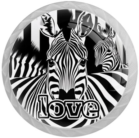 YZUOUZY 4-Pc Round Kitchen Cabinet Knobs Handles,Knobs for Dresser Drawers,Cabinet Door Knobs,Animal Zebra Pattern