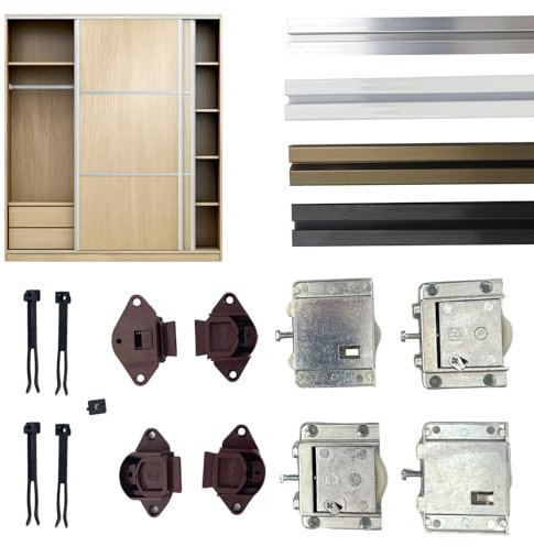 Sistema de hardware para puertas correderas para 2 o 3 puertas – Riel de 2 metros + carros – Color a elegir – Peso máximo de la puerta: 55 kg (2 puertas, riel blanco)