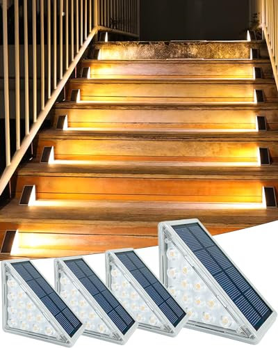 Asteria Solar Step Lights Outdoor 4 Pack, Solar Stair Lights IP67 Waterproof, 13 LED Beads for Increased Brightness, Outdoor Stair Lights for Decorative Use on Stairs, Front Porch (Warm White)