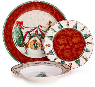 Nuvole di stoffa Servizio piatti natalizi 6 posti, set 18 piatti in porcellana tema circo, vintage Bear Wonderland D27/D22/D20 cm