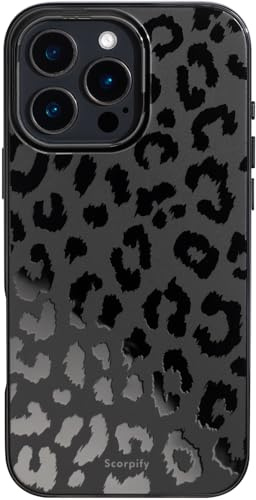 SCORPIFY für iPhone 16 Pro Max Hülle mit mattem schwarzem Leoparden Muster [kompatibel mit Magnetic], süße magnetische Handyhülle mit Geparden Print für Frauen, Mädchen und Männer, schmaler Bumper