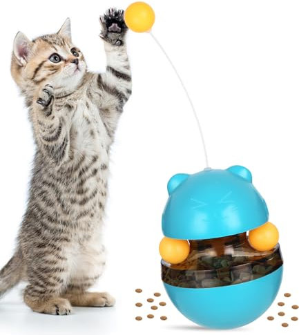 Jouet Chat 3 en 1,Tumbler Jouet Interactif pour Chat,Jouet pour Chat,Balle Interactive Tumbler Chat avec Boule,avec Distributeur de Nourriture,Convient pour Chat l'éducation Formation Jeu