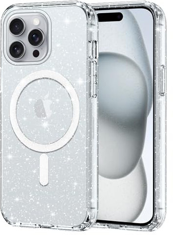 Yoedge Glitzer Magnetisch Hülle für iPhone 16 Pro Max 6,9, Handyhülle Kompatibel mit Mag Safe Kabellosem Laden,Transparente Silikon Slim PC Stoßfest Kratzfest Schutzhülle für iPhone 16 Pro Max, Klar