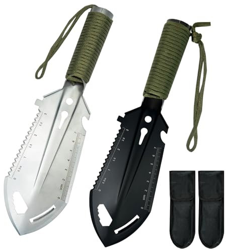 Tentogala 2 Pack Samll Survival Shovel, 9 in 1 Mini Camping Shovel, Ultralight Backpacking Trowel Shovel, Backpacking Gear for Hiking, Camping and Survival Bags