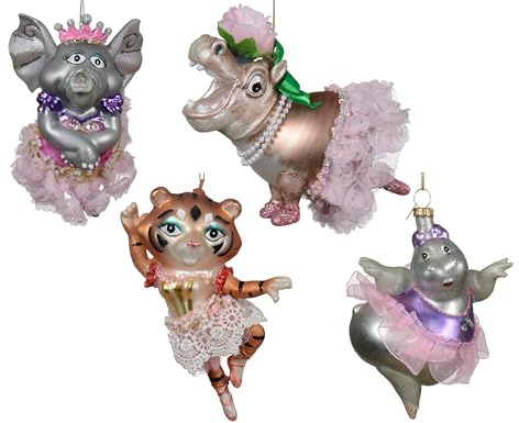 Christbaumschmuck Tier Ballerina 13,7cm Glas Figur zum Aufhängen - 1 Stück sortiert - Weihnachtsbaum Anhänger für Weihnachten - Christbaumanhänger & Weihnachtsbaumschmuck - Zoo Zirkus Tiere im Tütü